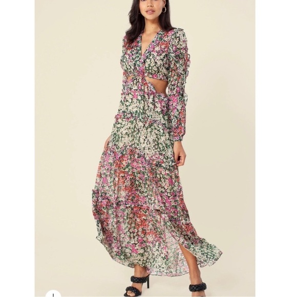 New hale bob long sleeve red floral cut out sides maxi dress - Picture 1 of 13
